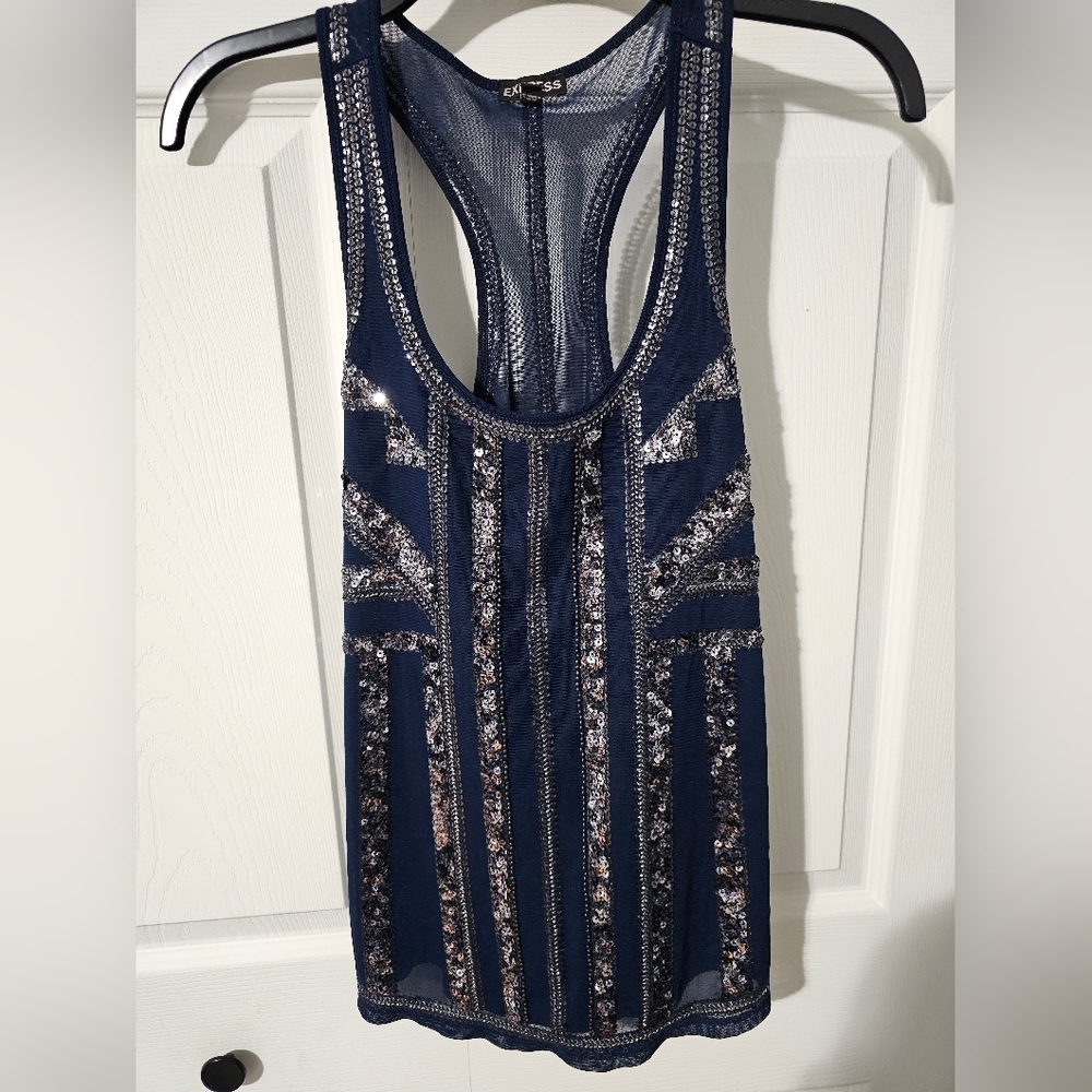3 For $15 Express Navy and Silver Sequin Tank Top